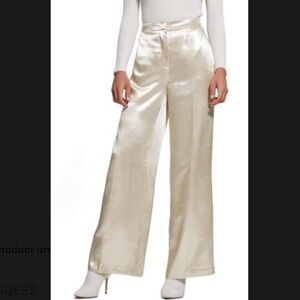 GUESS Brisilda High Waist Wide Leg Satin Pants in Pearl Oyster